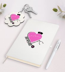 Kişiye Özel Hemşire Beyaz Defter Kalem ve Anahtarlık Hediye Seti-6