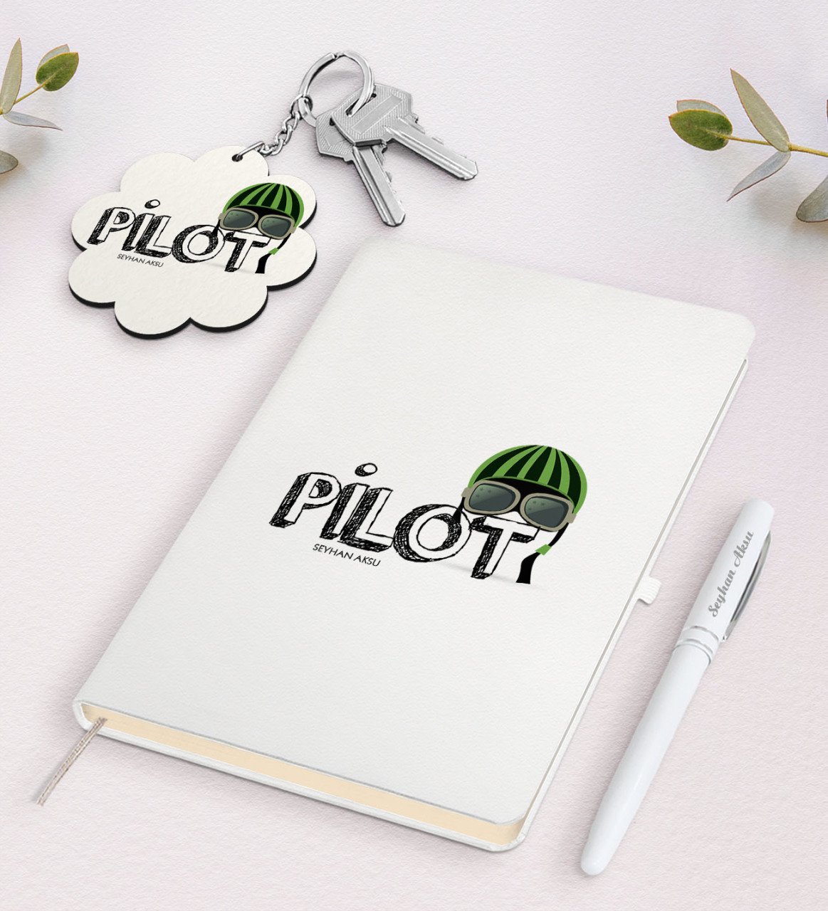 Kişiye Özel Pilot Beyaz Defter Kalem Ve Anahtarlık Hediye Seti