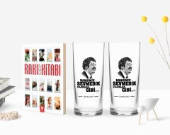 Kişiye Özel Renkli Baskılı Hangimiz Sevmedik Çılgınlar Gibi Silüet Tasarımlı İkili Rakı Bardağı ve Rakı Cep Kitabı Hediye Seti-6