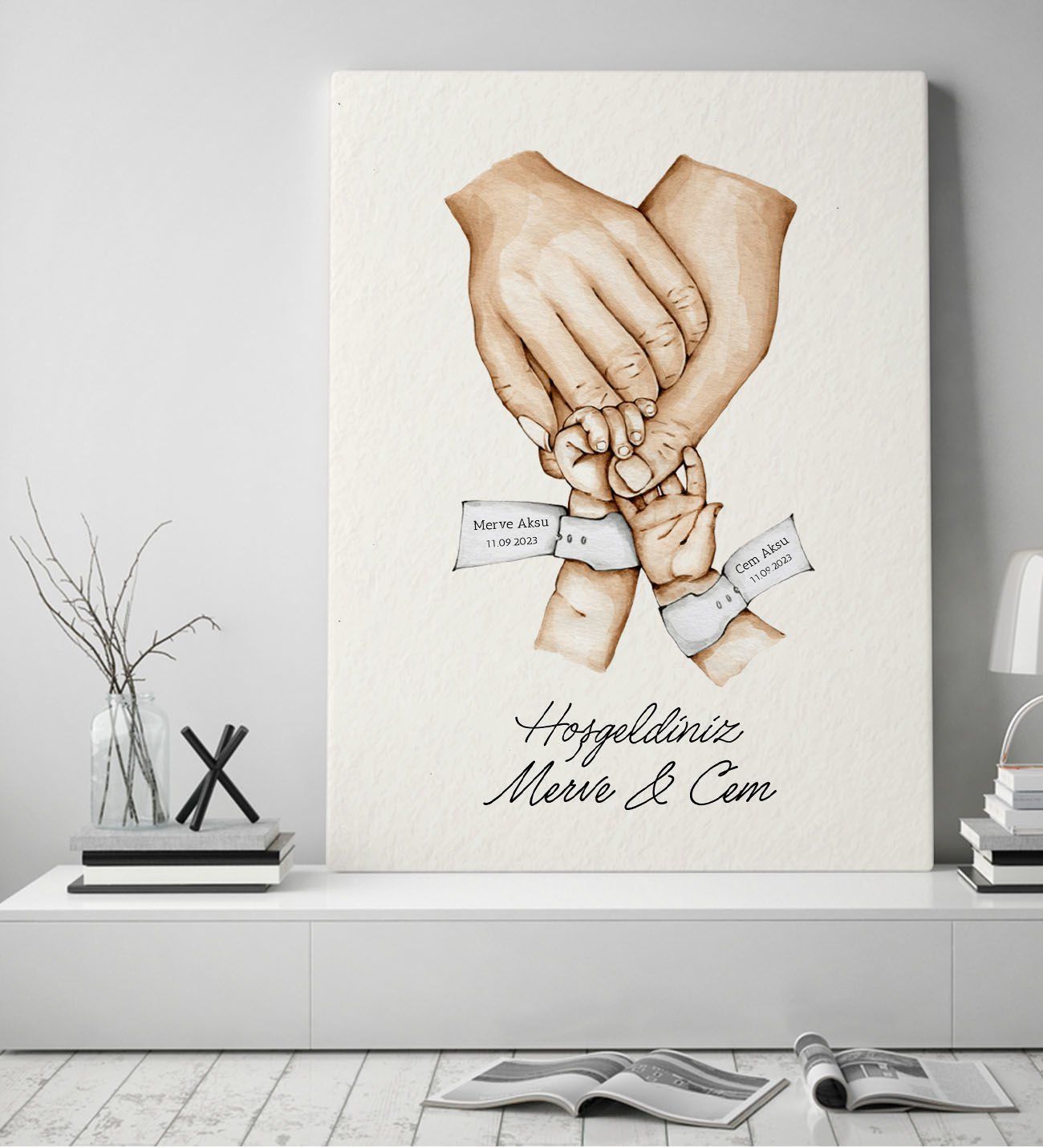 BK Gift Kişiye Özel El Ele Tutuşan Aile Tasarımlı Renkli Kanvas Tablo-3 50x70, Anneye Hediye, Aile Hediyesi