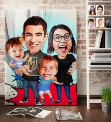 Kişiye Özel Aile Karikatür Kanvas Tablo (70 x 100 cm.) 3