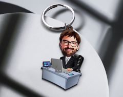 BK Gift Kişiye Özel Baba Karikatürlü Ahşap Anahtarlık-12 Sevgiliye Hediye, Arkadaşa Hediye, Doğum Günü Hediyesi