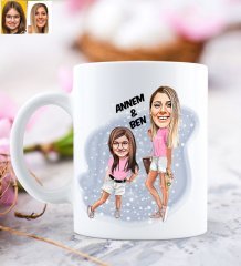 Kişiye Özel Anne Kız Karikatürlü Beyaz Kupa Bardak-2