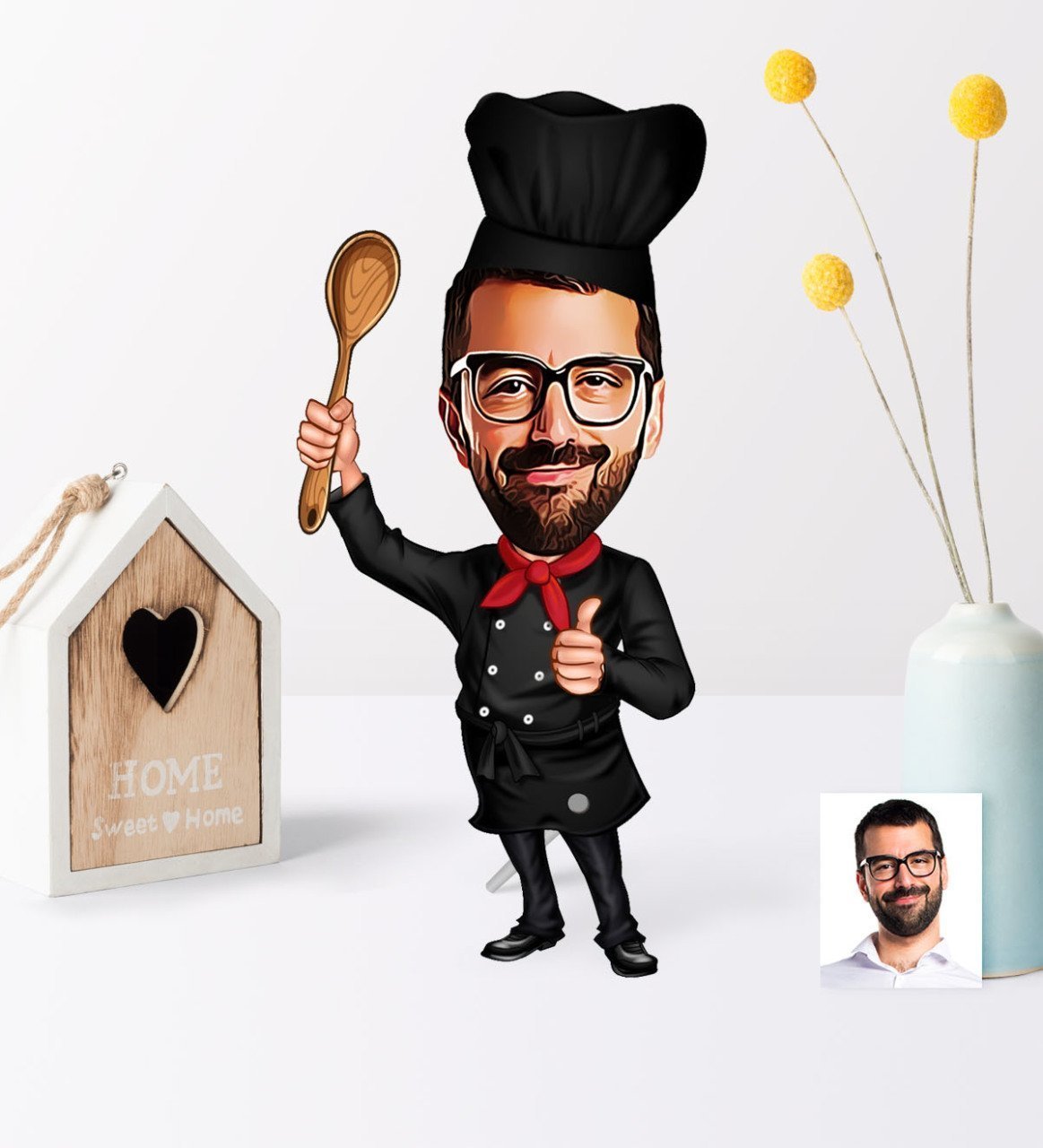 Kişiye Özel Bay Master Chef Karikatür Ahşap Biblo - 1