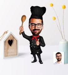 Kişiye Özel Bay Master Chef Karikatür Ahşap Biblo - 1