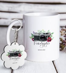 Kişiye Özel Mesleki Fotoğrafçı Beyaz Kupa ve Anahtarlık Hediye Seti