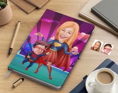 Bk Gift Kişiye Özel Anne ve Süper Çocuk Karikatürlü Beyaz Defter-1 , Arkadaşa Hediye , Sevgiliye Hediye