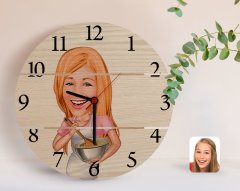 Kişiye Özel Kadın Chef Karikatürlü Otantik Ahşap Palet Saat