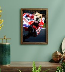 Evcil Dostlara Özel MotoGP Tasarımlı Portre Doğal Masif Ahşap Çerçeveli Tablo 45x65cm-4