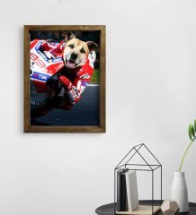 Evcil Dostlara Özel MotoGP Tasarımlı Portre Doğal Masif Ahşap Çerçeveli Tablo 45x65cm-4