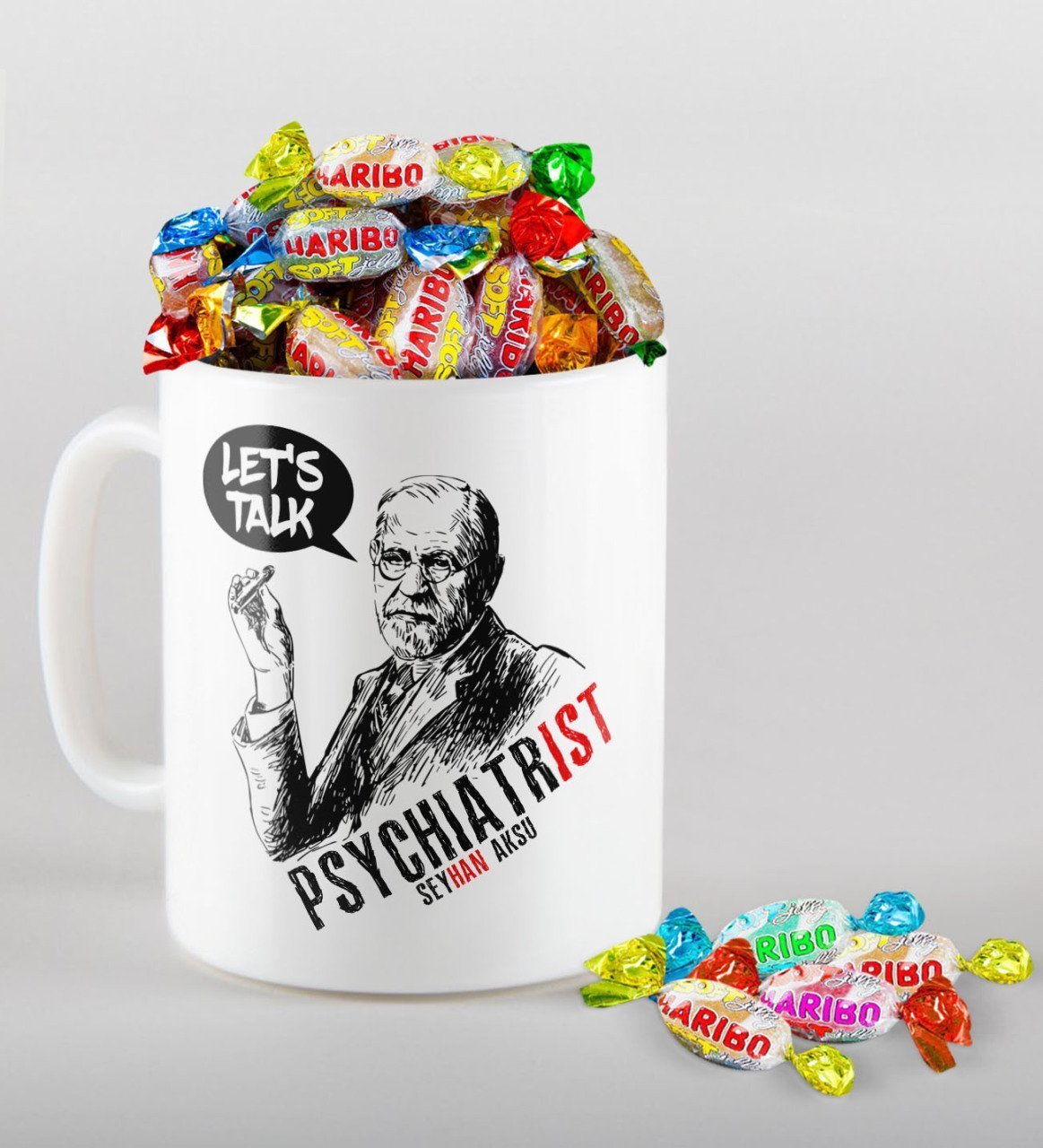 Kişiye Özel Psikiyatrist Kupa ve Haribo Şeker Hediye Seti-5