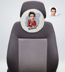 Kişiye Özel İsimli Erkek Patron Karikatürlü Yuvarlak Araç Koltuk Yastığı-2