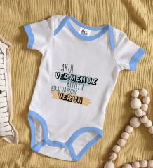 BK Kids Akul Vermenuz Bittiyse Tasarımlı Mavi Bebek Body Zıbın-1