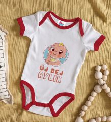 BK Kids Üj Bej Aylık Tasarımlı Kırmızı Bebek Body Zıbın-1