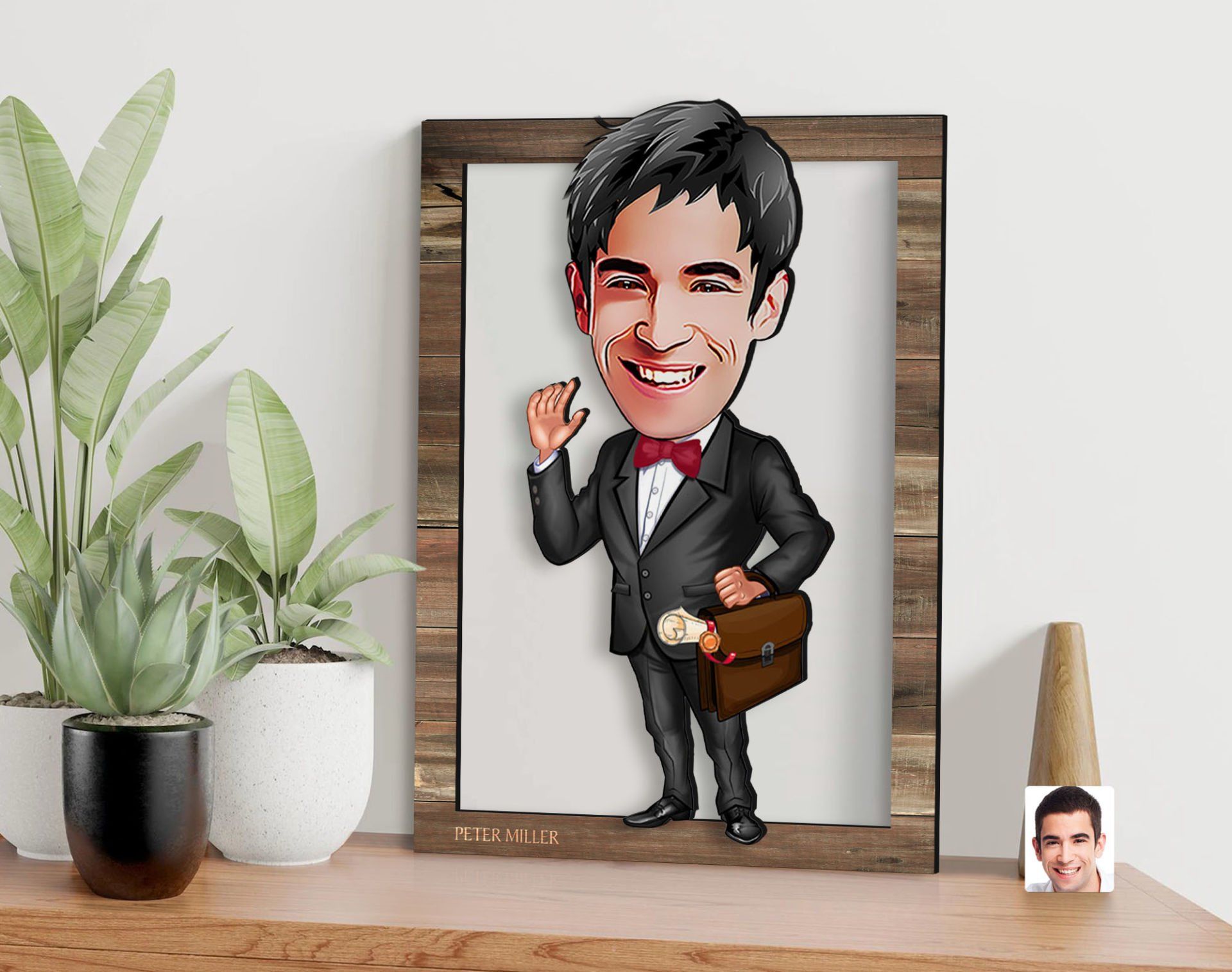 BK Gift Kişiye Özel Erkek Avukat Karikatürlü 3D Ahşap Tablo, Sevgiliye Hediye, Arkadaşa Hediye, Yıl Dönümü Hediyesi, Doğum Günü Hediyesi-5