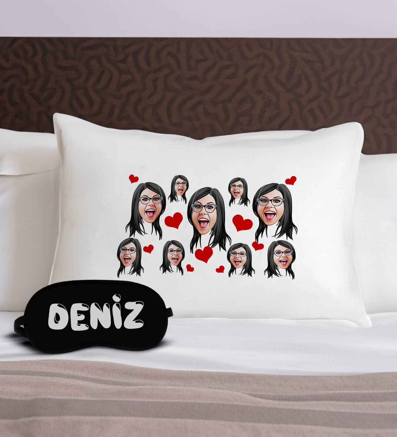 BK Gift Kişiye Özel Karikatürlü Pamuklu Yastık Kılıfı ve Göz Bandı Uyku Seti-4, Tasarım Ev Tekstili, Uyku Bandı, Ev Hediyesi
