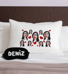 BK Gift Kişiye Özel Karikatürlü Pamuklu Yastık Kılıfı ve Göz Bandı Uyku Seti-4, Tasarım Ev Tekstili, Uyku Bandı, Ev Hediyesi