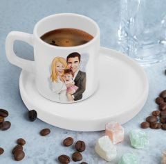BK Gift Kişiye Özel Sunum Tabaklı Anne Kız Karikatürlü Kahve Fincanı-20, Aileye Hediye, Arkadaşa Hediye
