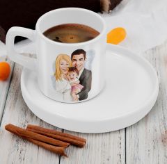 BK Gift Kişiye Özel Sunum Tabaklı Anne Kız Karikatürlü Kahve Fincanı-20, Aileye Hediye, Arkadaşa Hediye