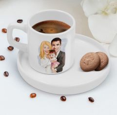 BK Gift Kişiye Özel Sunum Tabaklı Anne Kız Karikatürlü Kahve Fincanı-20, Aileye Hediye, Arkadaşa Hediye