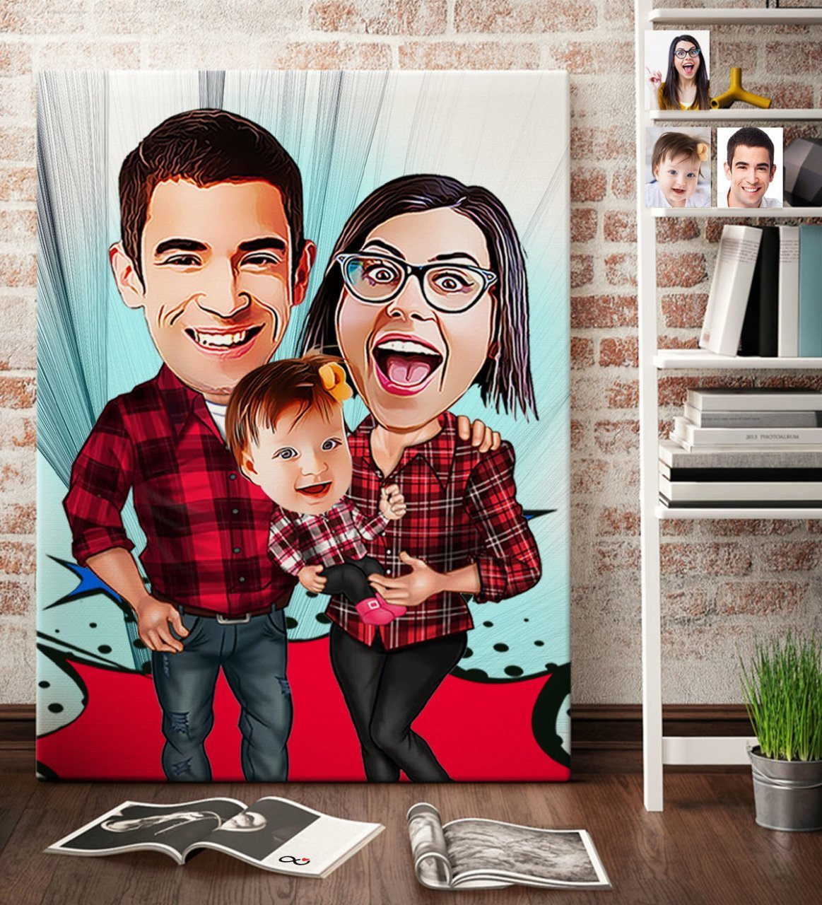 Kişiye Özel Aile Karikatür Kanvas Tablo (70 x 100 cm.) 2