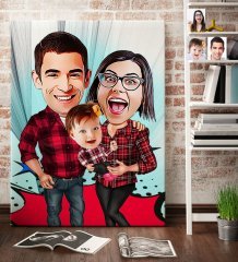Kişiye Özel Aile Karikatür Kanvas Tablo (70 x 100 cm.) 2