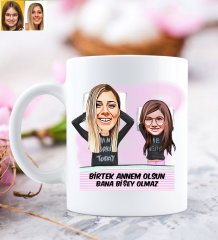 Kişiye Özel Anne Kız Karikatürlü Beyaz Kupa Bardak-1