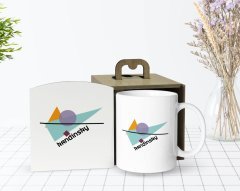 Kişiye Özel Ahşap Kutuda Kandinsky Style Tasarımlı Beyaz Kupa Bardak-1