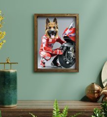 Evcil Dostlara Özel MotoGP Tasarımlı Portre Doğal Masif Ahşap Çerçeveli Tablo 45x65cm-3