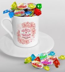 Kişiye Özel Sevgililer Günü Türk Kahvesi Fincanı ve Haribo Şeker Hediye Seti-8