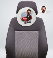 Kişiye Özel İsimli Erkek Patron Karikatürlü Yuvarlak Araç Koltuk Yastığı-1