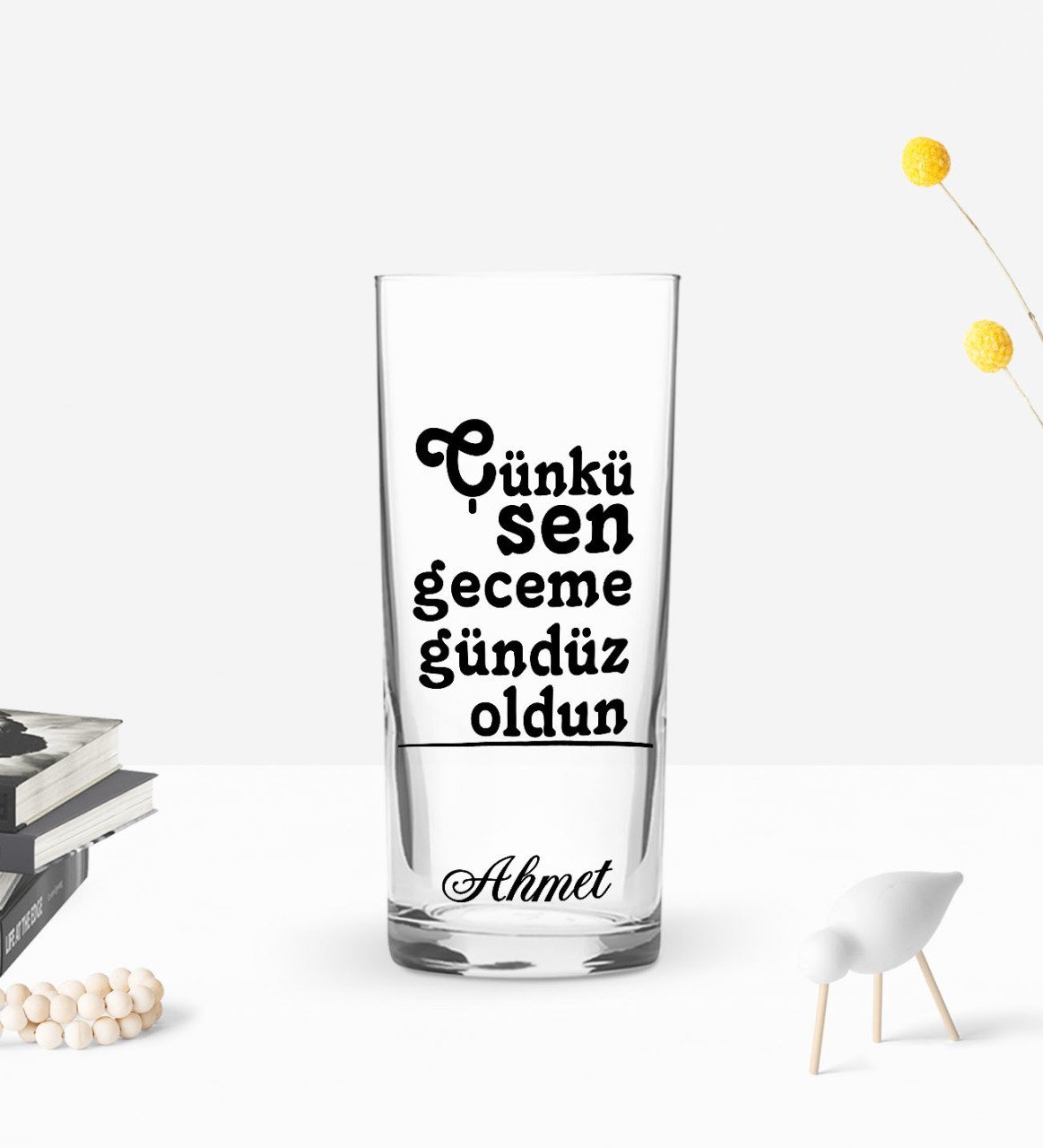 Kişiye Özel Renkli Baskılı Çünkü Sen Tasarımlı Rakı Bardağı-1