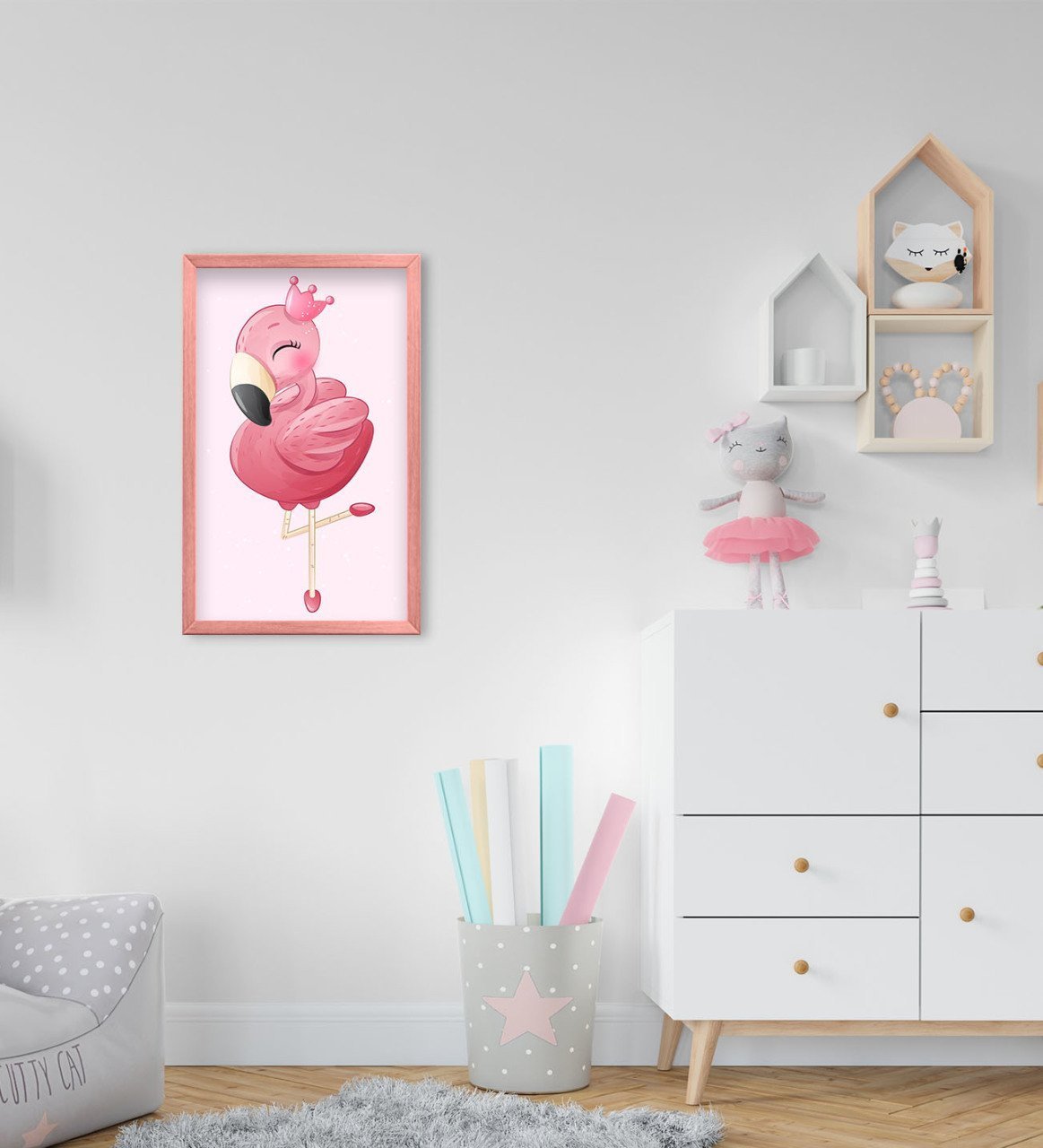 BK Home Flamingo Tasarımlı Dekoratif Pembe Ahşap Çerçeveli Çocuk Odası Tablo-3