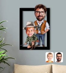 Kişiye Özel Baba Oğul Karikatürlü 3D Ahşap Tablo-1