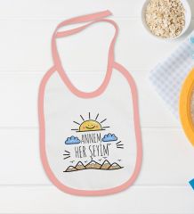 BK Kids Annem Her Şeyim Tasarımlı Pembe Bebek Body Zıbın ve Mama Önlüğü Hediye Seti-1