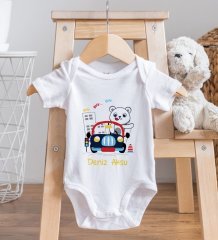 BK Kids İsimli Sevimli Sürücü Tasarımlı Bebek Body Zıbın - Model 1