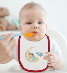 BK Kids Uykucu Oğlan Tasarımlı Kırmızı Bebek Mama Önlüğü-1