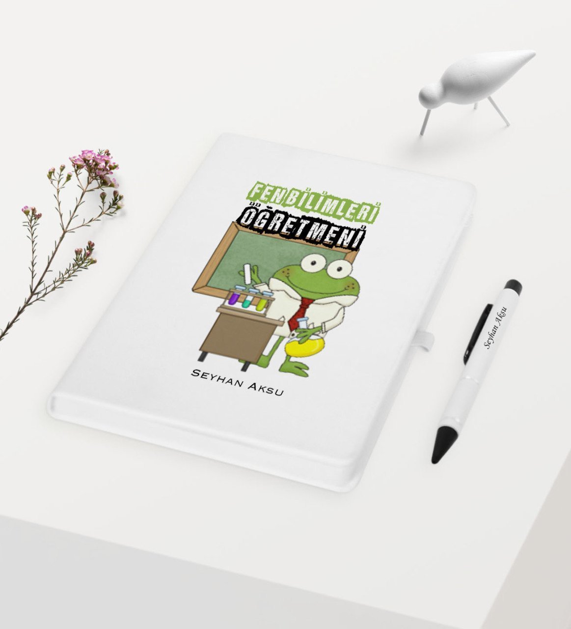 Kişiye Özel Fen Bilimleri Öğretmeni Temalı Beyaz Defter Kalem Hediye Seti - 2