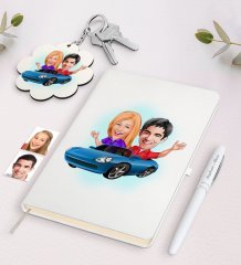 Kişiye Özel Sevgili Karikatürlü Beyaz Defter Kalem ve Anahtarlık Hediye Seti-52