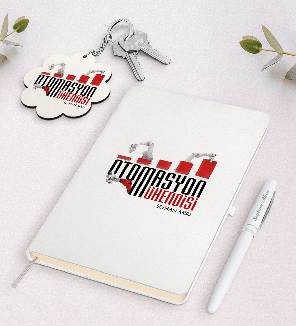 Kişiye Özel Otomasyon Mühendisi Beyaz Defter Kalem Ve Anahtarlık Hediye Seti