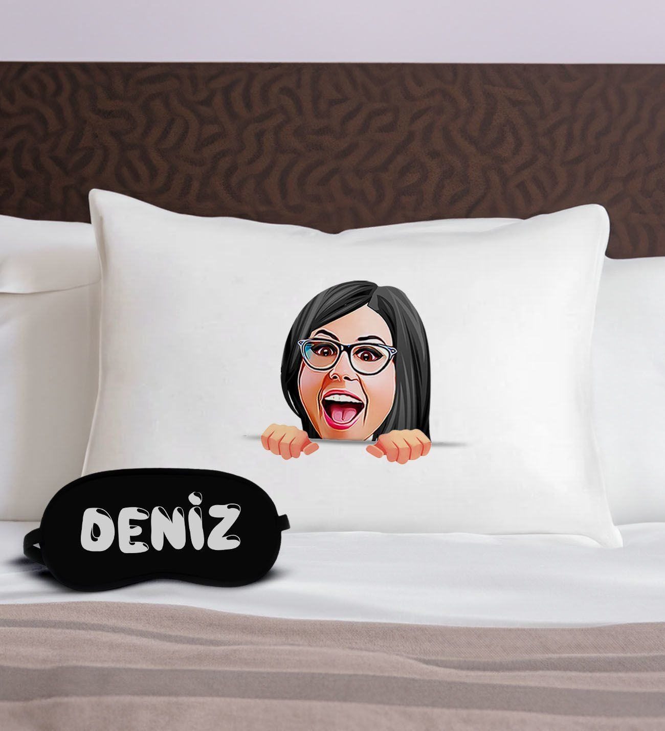 BK Gift Kişiye Özel Karikatürlü Pamuklu Yastık Kılıfı ve Göz Bandı Uyku Seti-3, Tasarım Ev Tekstili, Uyku Bandı, Ev Hediyesi