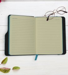 Kişiye Özel Sevgililer Karikatürlü Turkuaz Termo Deri Defter Kalem Seti-6