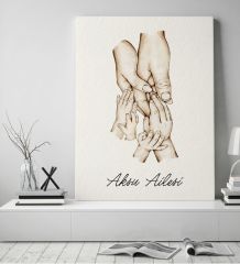 BK Gift Kişiye Özel El Ele Tutuşan Aile Tasarımlı Renkli Kanvas Tablo-1 50x70, Anneye Hediye, Aile Hediyesi