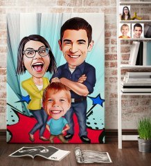 Kişiye Özel Aile Karikatür Kanvas Tablo (70 x 100 cm.) 1
