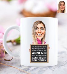 Kişiye Özel Anne Demek Sen Demek Karikatürlü Beyaz Kupa Bardak
