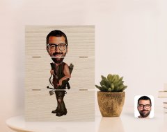 Kişiye Özel Okçu Karikatürlü Otantik Masaüstü Ahşap Palet Çerçeve-1