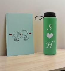 BK Gift Sevgiliye Özel İsimli Su Yeşili Defter ve Yeşil Cam Matara Hediye Seti-8, Sevgiliye Hediye, Sevgililer Günü, Yeni İş Hediyesi