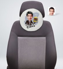 Kişiye Özel İsimli Erkek Öğretmen Karikatürlü Yuvarlak Araç Koltuk Yastığı-1