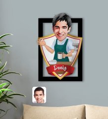 Kişiye Özel İsimli Barista Karikatürlü 3D Ahşap Tablo-1