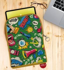 BK Gift Pop Art Tasarımlı Taşınabilir Koruyucu Tablet Kılıfı & Organizer Çanta - Sarı-2